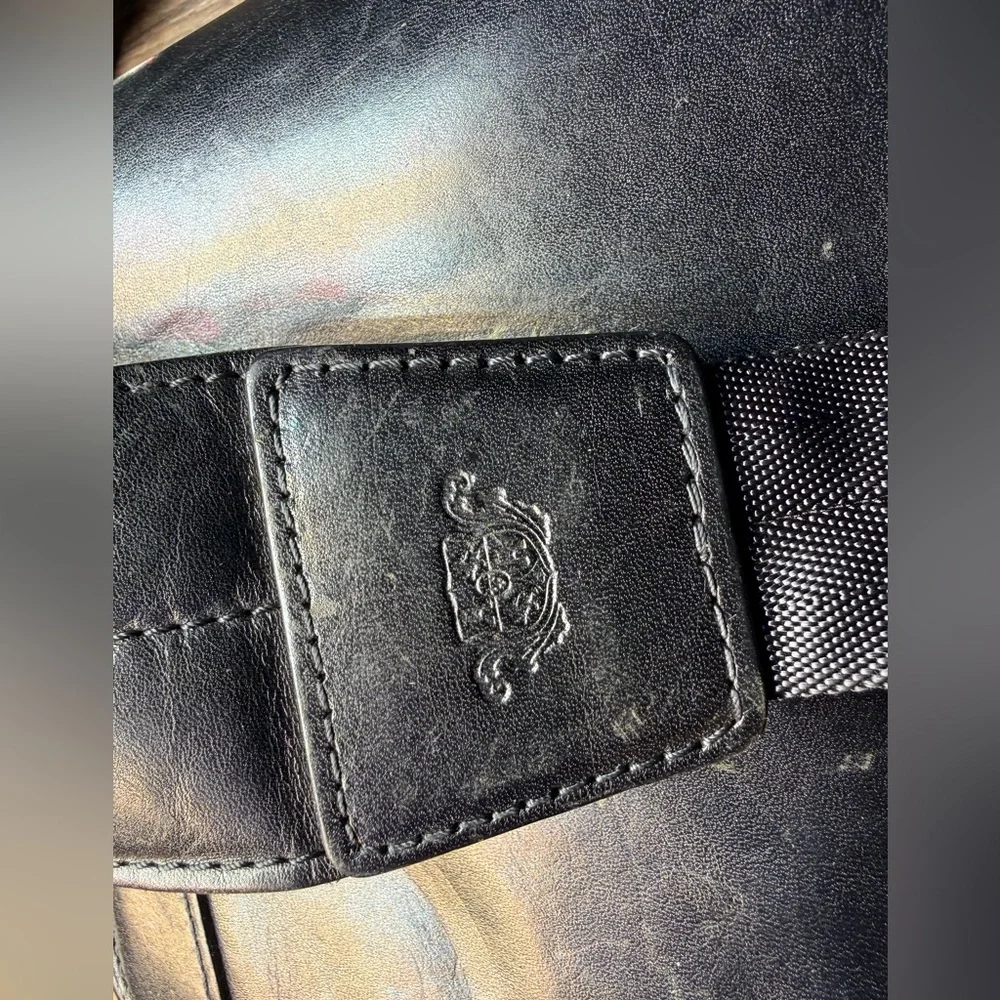 Bosca Black Leather Briefcase Messenger Bag Shoulder Strap Work Business